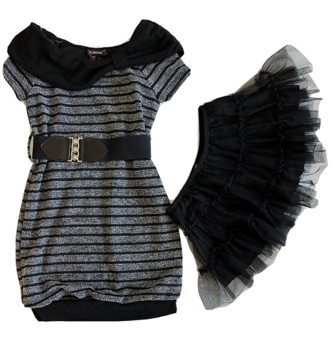 Girls Belted Dress black 2-Piece Skirt&Blouse Green My Michelle six7 Tutu Medium - Picture 5 of 7