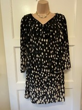 EAST size 8 Short Dress Shift  Tunic Black Cream spot any Occasions VGC