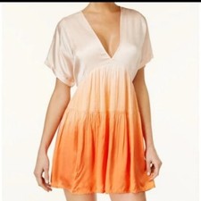 Free People Sun Up Tiered Ombre Peach Orange Mini Babydoll Dress. Size Small
