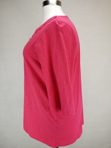 CATHERINES CORAL PINK W/ CROCHET LACE NECK 3/4 SLEEVE COTTON TOP Sz 1X 18/20W - Picture 3 of 4