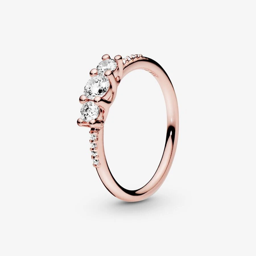 BRAND NEW Pandora 14k Rose Gold Plated Clear Three Stone Ring