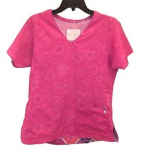 Vera Bradley Floral V Neck Scrub Top Pink Small
