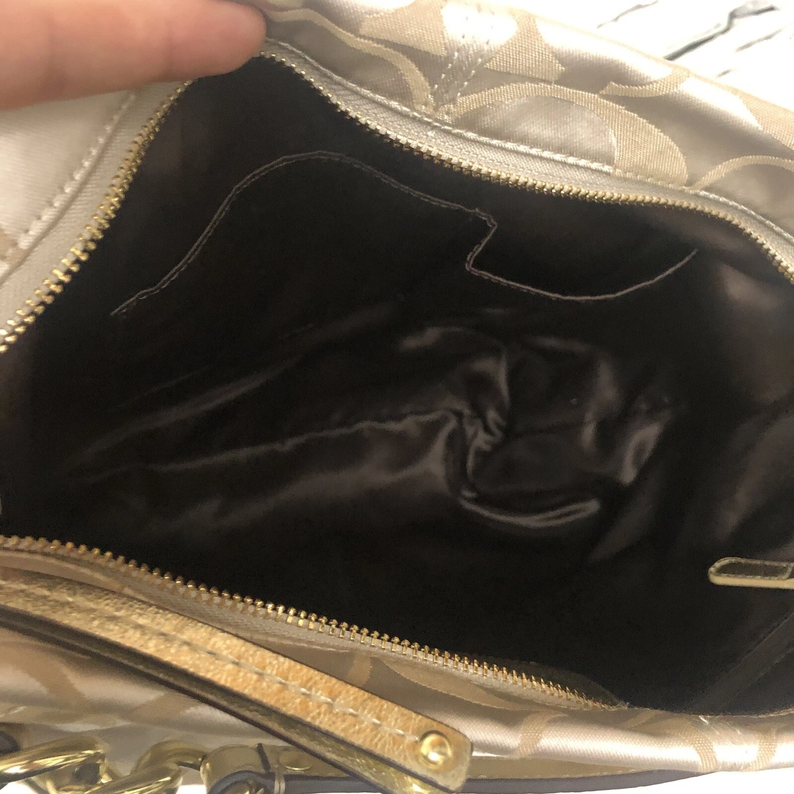 Borsa a tracolla Coach Signature Brooke Jacquard Carly beige marrone oro nuova