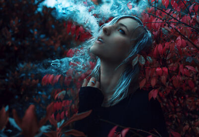 Anime Woman Mood Model Smoke White Hair Bokeh  Gaming Mat Desk 4211
