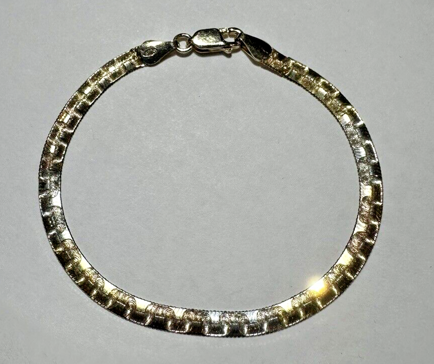 Vintage SU Italy Sterling Silver Rose Yellow GP Snake Chain 7