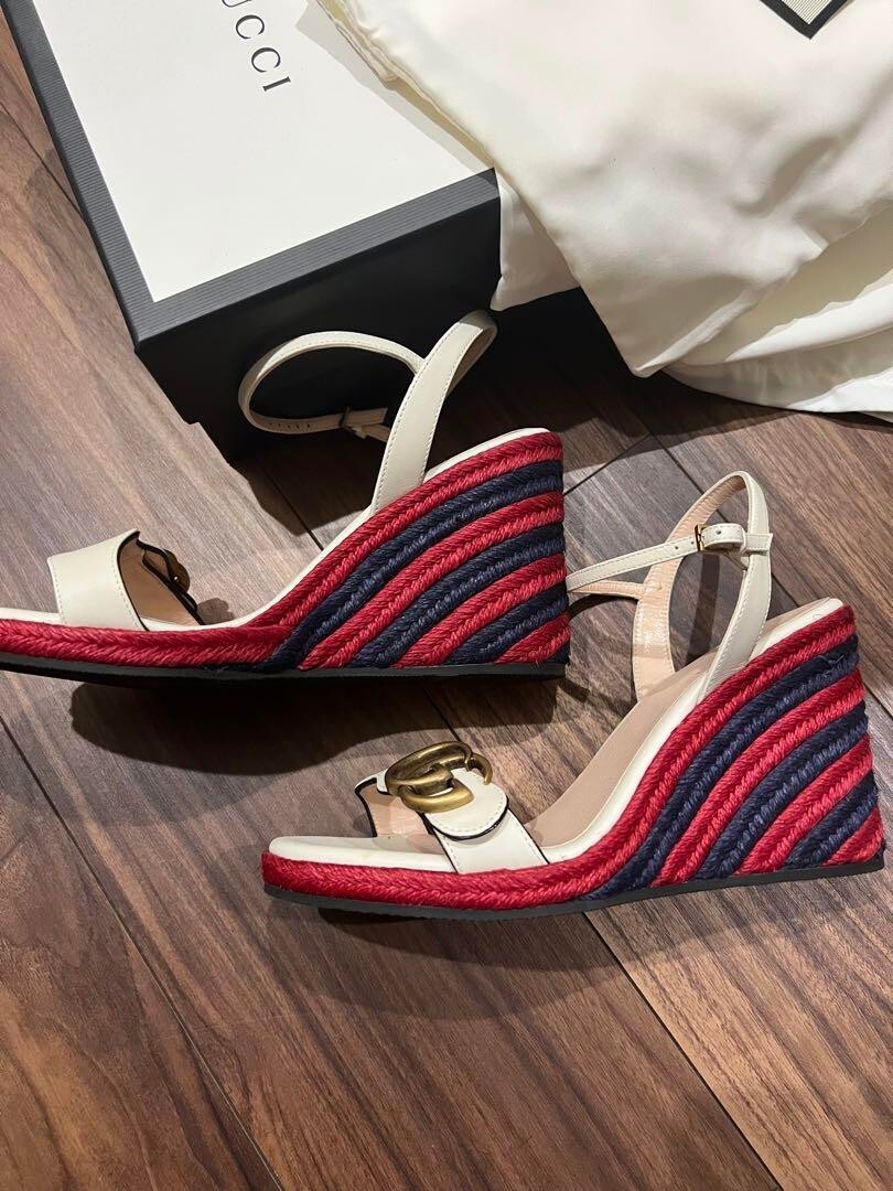 GUCCI GG Logo Wedge Sole Sandals Mules Pumps Shoes Women Size EU
