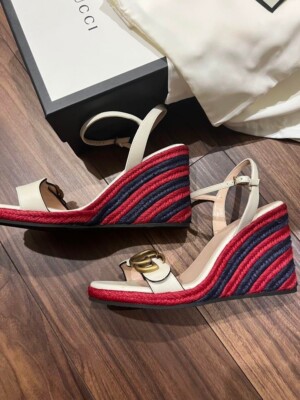 GUCCI GG Logo Wedge Sole Sandals Mules Pumps Shoes Women Size EU
