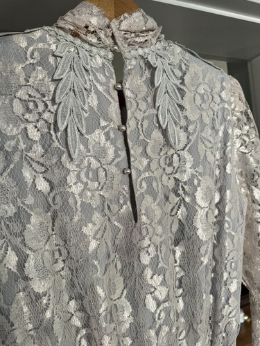 Vintage Antique Handmade Victorian Romantic Lace /crochet Gray Gown Dress - Picture 5 of 11