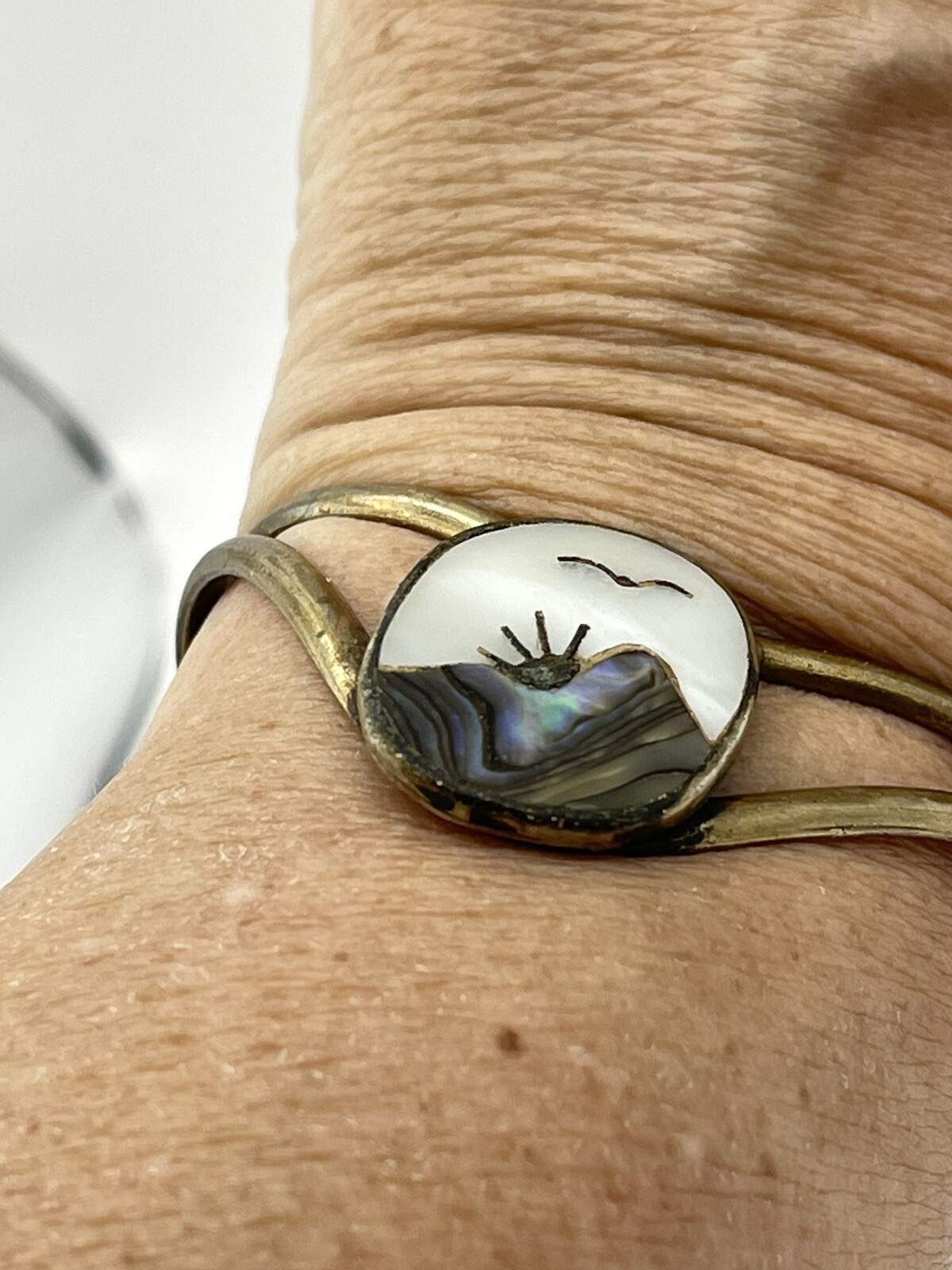 Rustic Artisan Made  MOP Abalone Solid Brass Cuff… - image 4