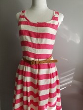 Nine West Pink Striped  Fit & Flare Dress with Belt Sz 4 (Missing Tag) *Cute*