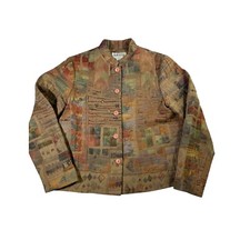 Orvis Jacket Women  s Medium Beige Patch Work Tapestry Jacquard Button Up Boho
