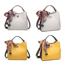 Damen Handtasche Umhängetasche Kunstleder Seidenschal Dekoration Bucket Bag