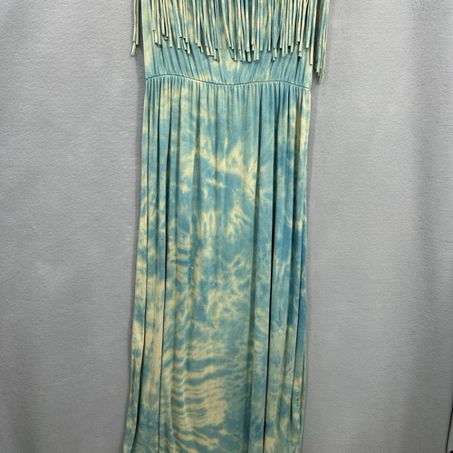 T Party Maxi Dress Sun Fringe Womens Large Sleeveless Blue Boho Western Cowgirl - Picture 3 of 15