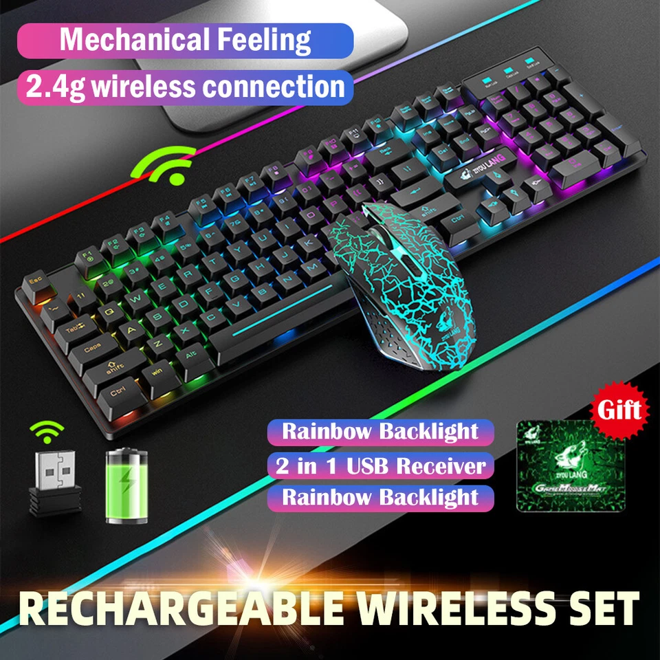 Wireless Gaming Keyboard and Mouse Combo Mechanical Feel Backlit for Computer - Image 2 of 4