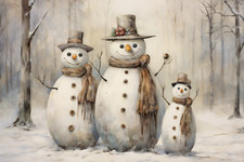 SNOWMEN CHRISTMAS WINTER STRETCHED CANVAS PRINT WALL ART READY TO HANG CA20