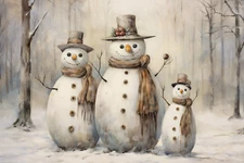 SNOWMEN CHRISTMAS WINTER STRETCHED CANVAS PRINT WALL ART READY TO HANG CA20