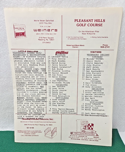 1985 Reading Phillies Spiel Minor League Baseball Spiel Programm - Bild 2 von 3