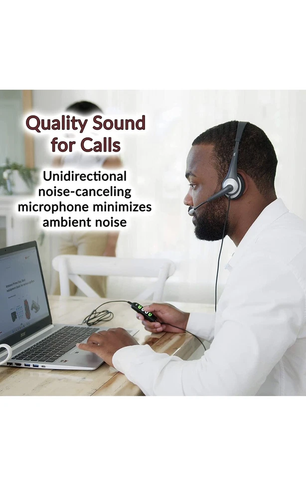 Mono Wired Headset (AC-104USB) Quality Sound for Calls, USB or 3.5mm Connection - Image 2 of 4