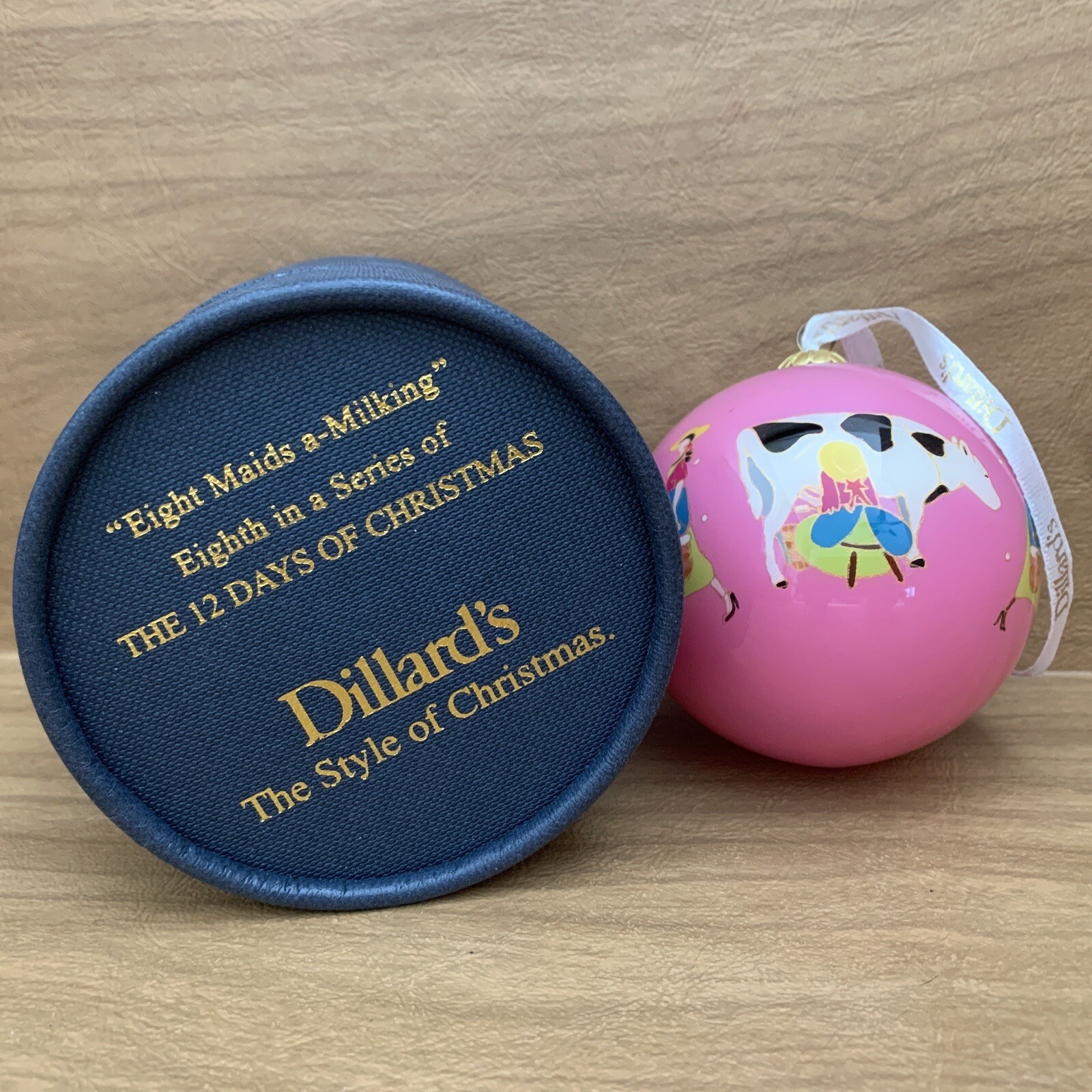 Dillards Christmas Ornament 12 Days of Christmas 8 Maids a Milking Pink