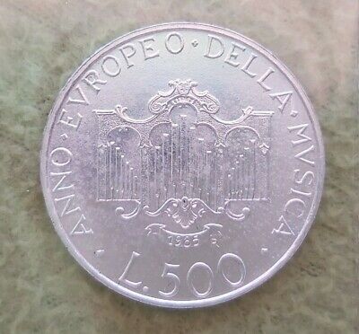 1985 Italy 500 £ silver coin European Year of Music UNC/BU  official box