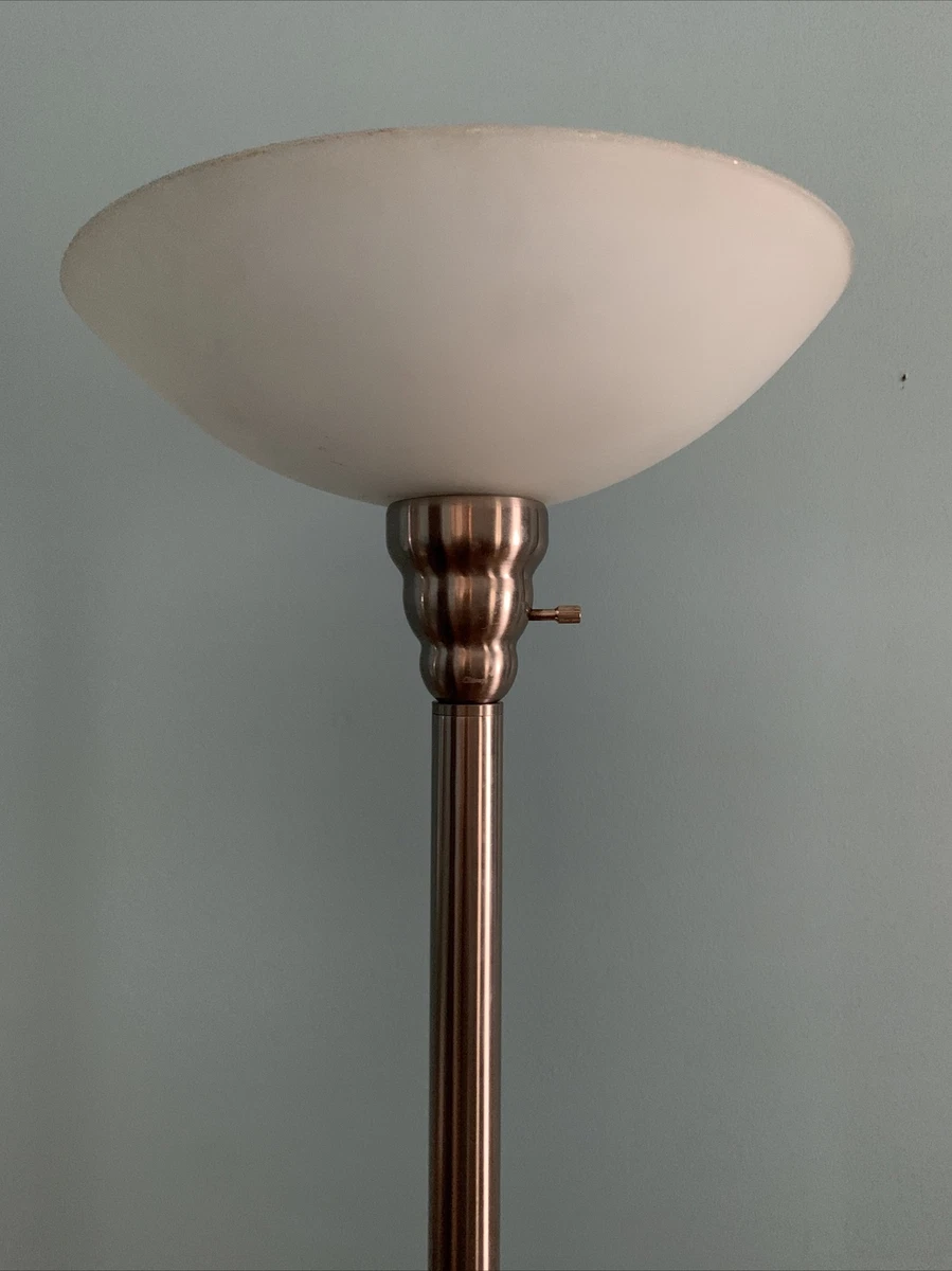 Vtg Brushed Silver Metal Torchiere Glass Floor Lamp 3way 1999 71 Weighted Base