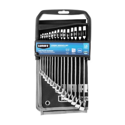 15-Piece Metric Combination Wrench Set with Tool Pouch Chrome Finish