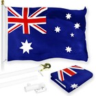 NEW G128 Australia Flag & Flagpole Set, 6FT White Pole and 3x5FT 150D Flag