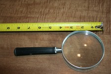 Vintage 3.5" Magnifier Black Plastic Handle Glass Lens Tested Works  See Pix 
