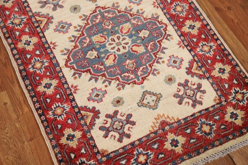 Geometric Kazak Accent Rug Handmade Art Rich Colors, Cultural Heritage 2x3 ft - Picture 6 of 16