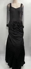 La Femme Black Ruched Sheer Long Sleeve Scoop Neck Gown Size 6 398
