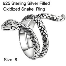 Snake Ring Real 925 Sterling Silver Filled Solid Oxidized Wraparound Size 8
