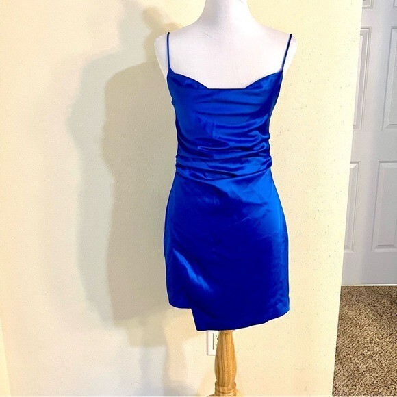 corset slip dress zara ZARA Satin Effect Mini Slip Dress Corset Size S in Blue Royal womens