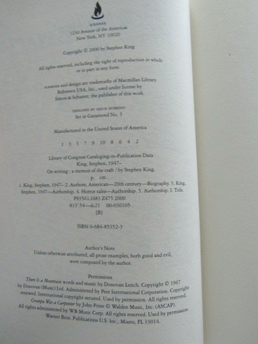 STEPHEN KING ON WRITING A MEMOIR OF THE CRAFT FIRST EDITION 2000 HARDCOVER VG DJ - Picture 8 of 8