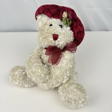 Dan Dee Collectors Choice White Plush Teddy Bear W/ Purple Hat Bow 8"