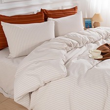 Striped Duvet Cover Queen Size, Washed Cotton Bedding Set