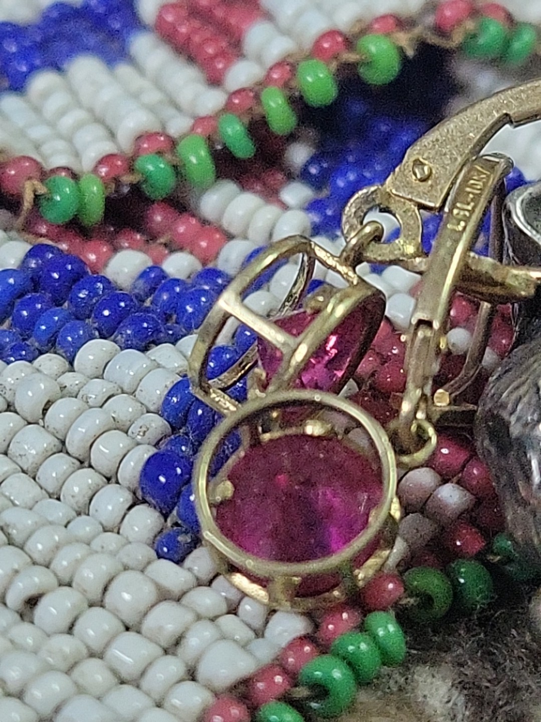 10K GOLD & RUBY LEAVERBACK  DANGLE EARRINGS LAB G… - image 5