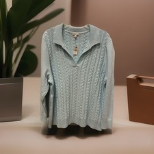 NWT 95 Talbots Plus Size 3X Collared Sweater Pale Turquoise Blue Cable Knit