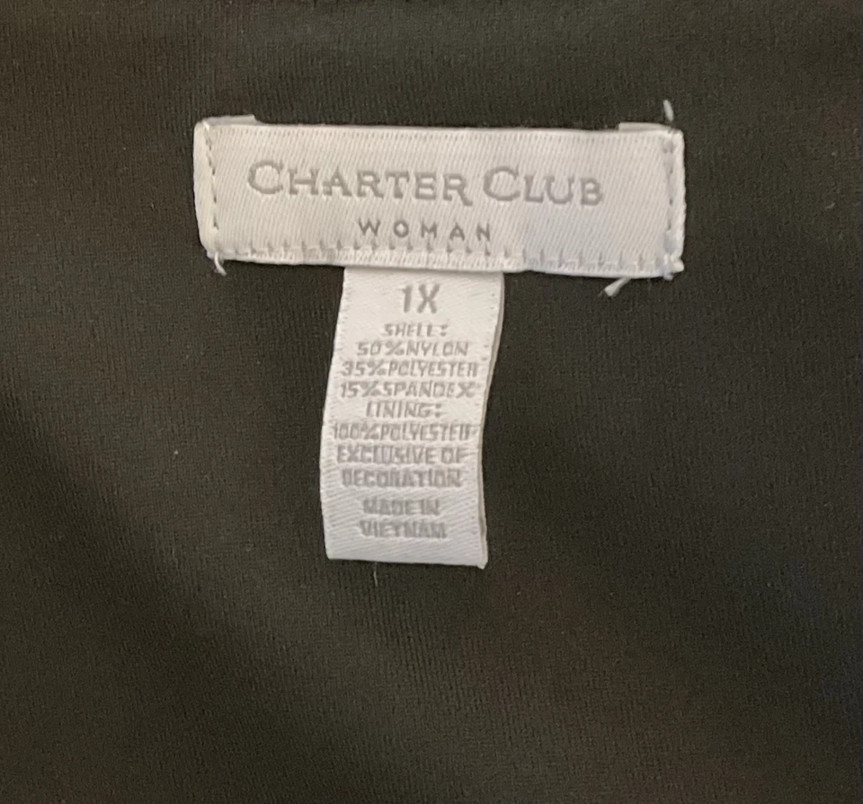 Top Charter Club Negro Burnout Terciopelo Forrado Nylon/Poliéster 3/4 Slv Talla 1X Usado en Excelente Condición Foto 4 de 4