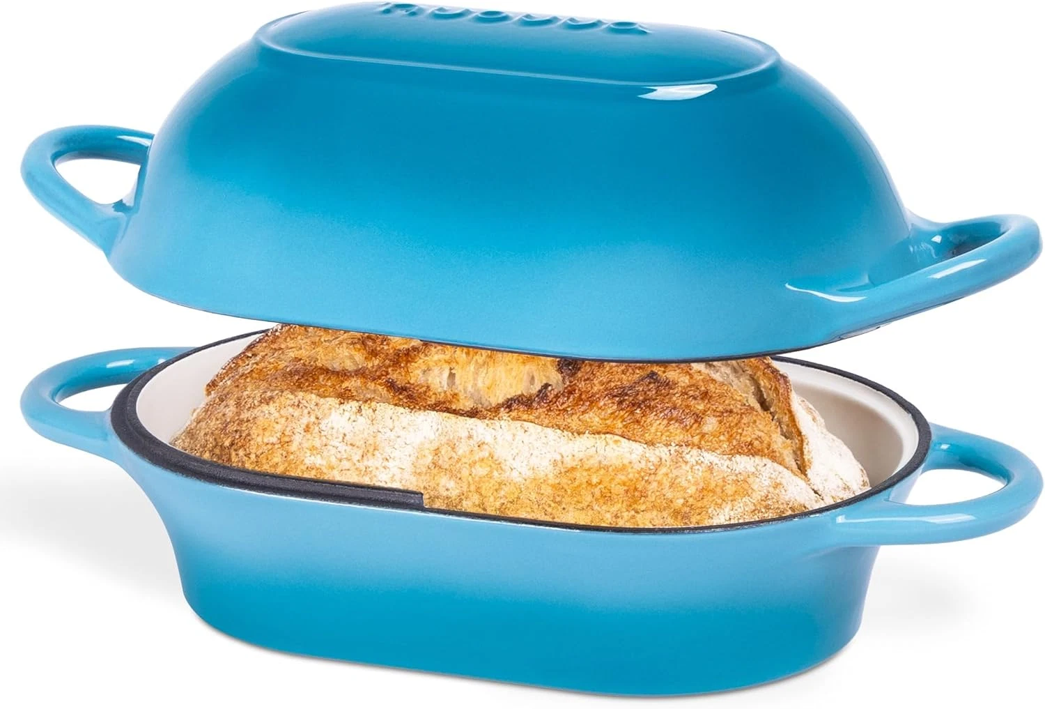Cast Iron Dutch Oven Bread Loaf Pot 24x16cm Nonstick Light Blue