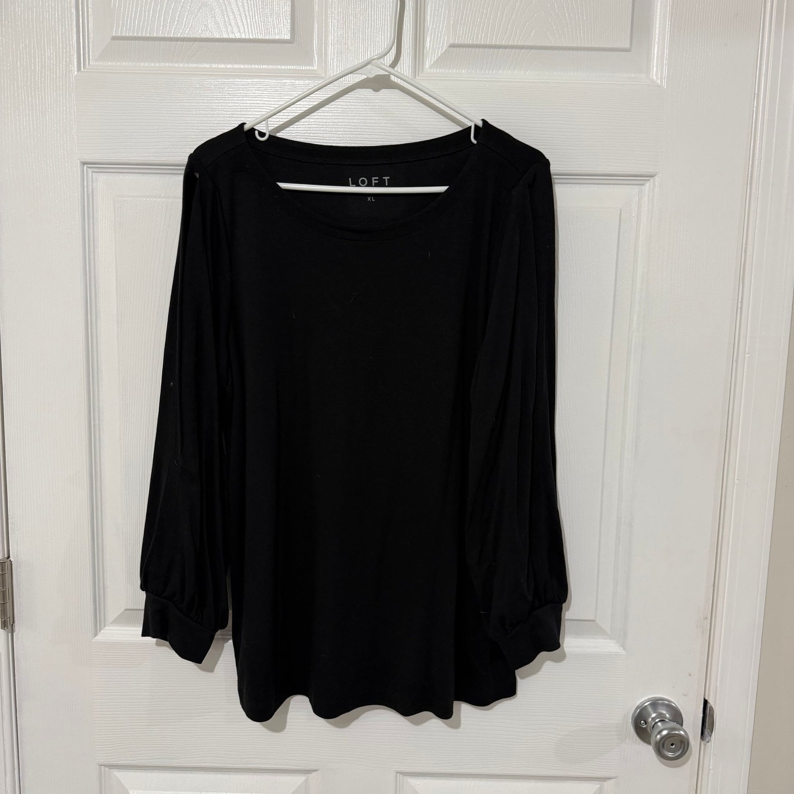 LOFT Black Cold Shoulder Split Lantern Sleeve Cre… - image 1