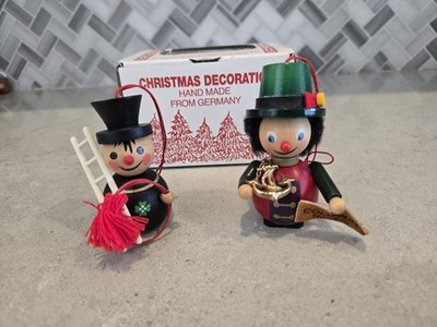 VTG Steinbach German Wooden Ornaments -  Chimney Sweep/Columbus Sailed The Ocean