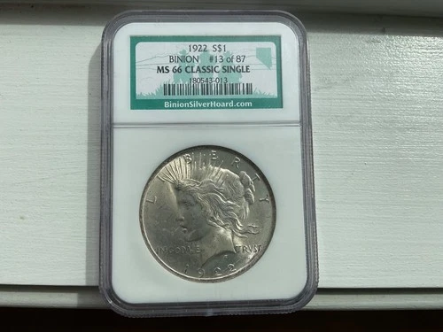 1922 Silver Peace Binion Silver Hoard  #13 of #87 Classic Single  NCG MS66