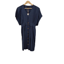 Quince Women Vintage Wash Tencel Button Front Dress Blue L
