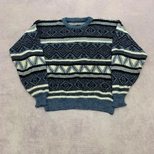 Vintage Knitted Jumper abstract patterned grandad knit sweater Men's XL