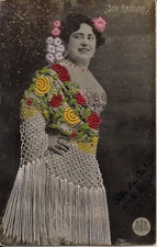 RPPC NOVELTY Actress Aretina, Spain, Silk, Embroidered 1909 Tinted Real Photo