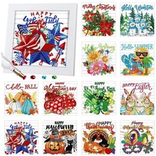 13-Piece Interchangeable Holiday Diamond Art Kit for Adults