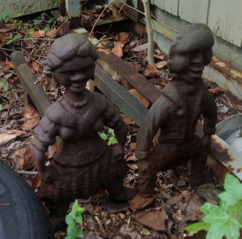 Rare Pre Civil War African American Cast Iron Andirons Estate Set Original