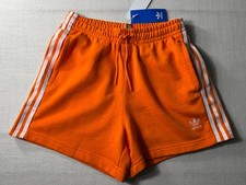 Adidas Women 3 Stripe Shorts Orange White S 4 Inseam Athletic Pockets NWT