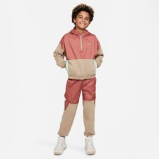 Nike Outdoor Play Fleece Hoodie Kids Large Khaki Long Sleeve 1/2 Zip RED589