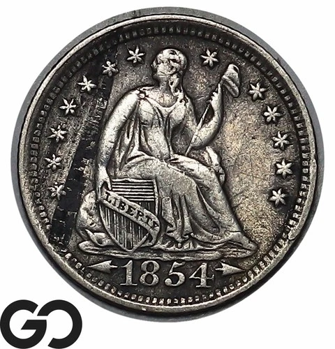 1854 Seated Liberty Half Dime w/ Arrows, *Lamination Error*, Choice AU